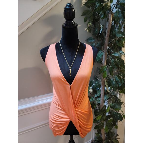 Bebe Blouse Women's Size X-Small Orange V Neck Sleeveless Stretchy Tank Top - Picture 1 of 8